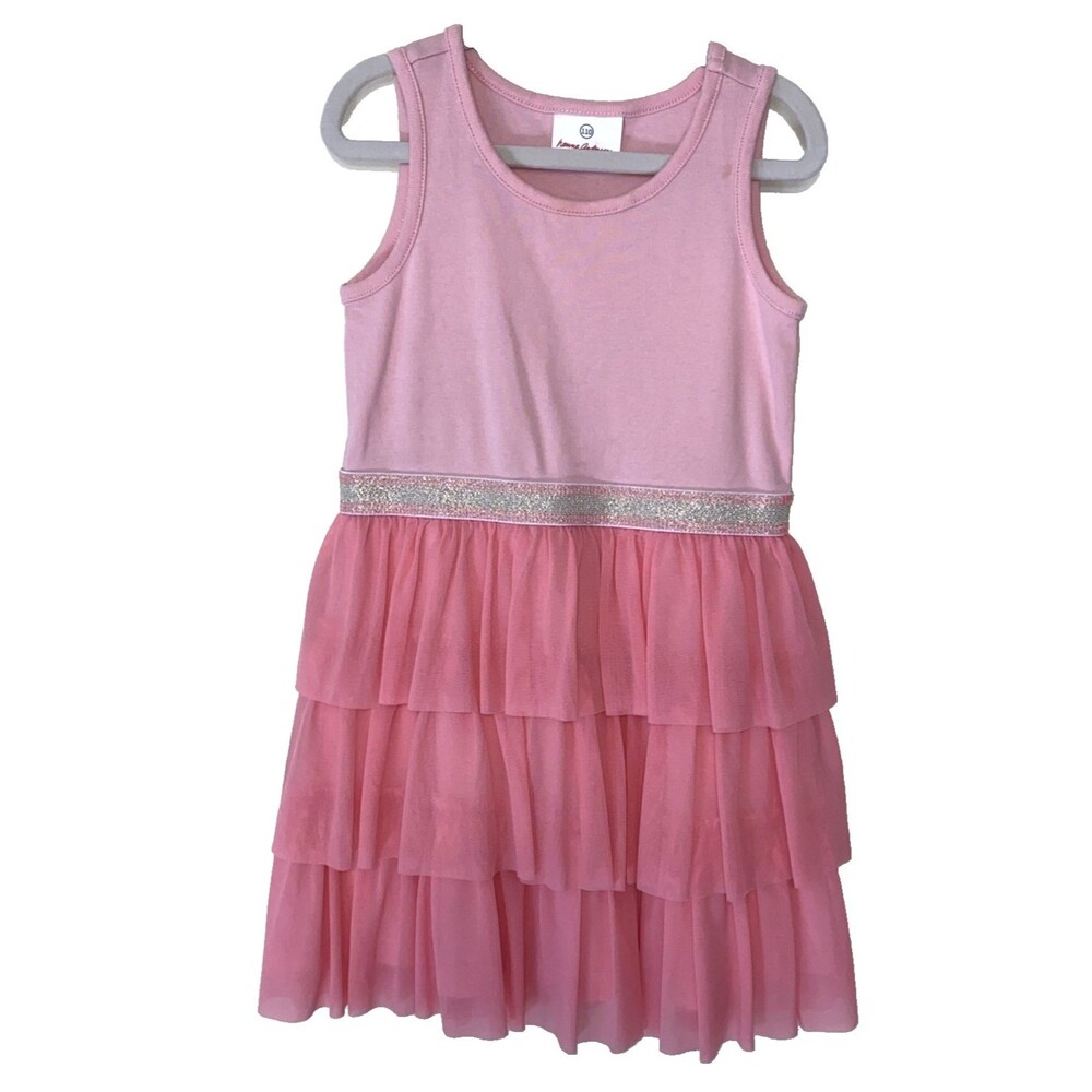 Hanna Andersson Girls 110 cm (5T) Pink Tier Ruffle Tank Party Dress - READ